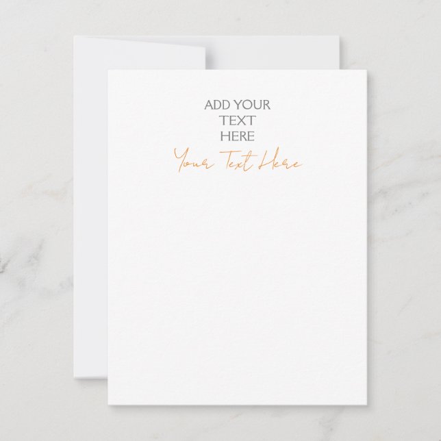 Modern Minimalist Plain Personalized Add Text Note Card (Front)