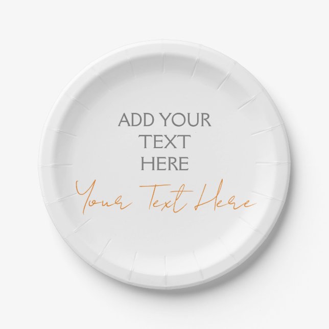 Modern Minimalist Plain Personalized Add Text Paper Plates (Front)