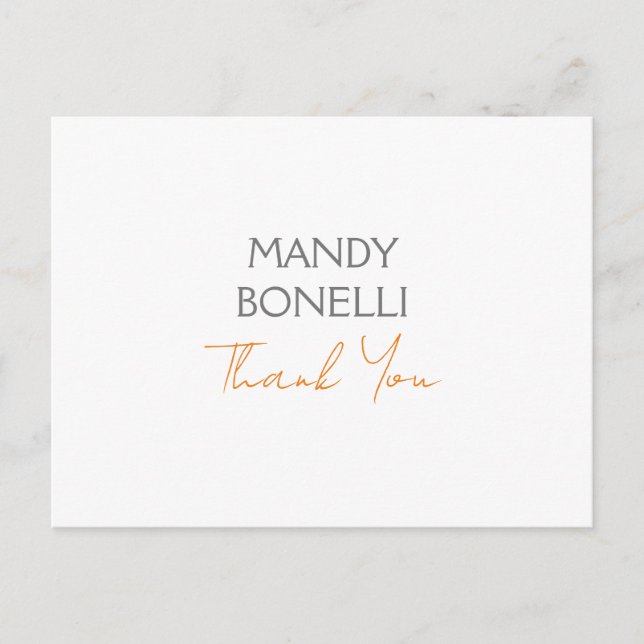 Modern Minimalist Plain Personalized Thank You Postcard (Front)
