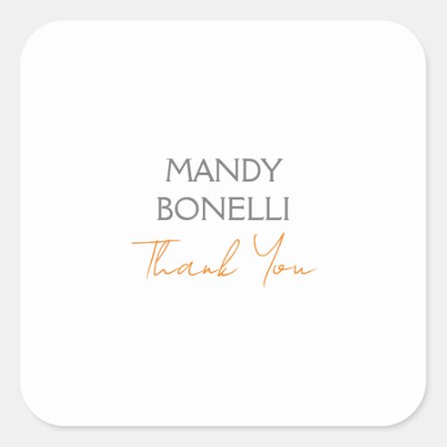 Modern Minimalist Plain Personalized Thank You Square Sticker