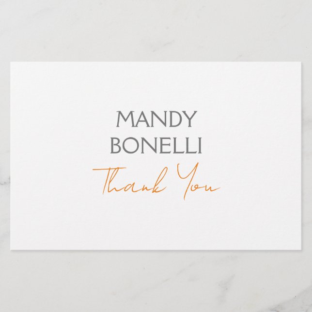 Modern Minimalist Plain Personalized Thank You Stationery (Front)