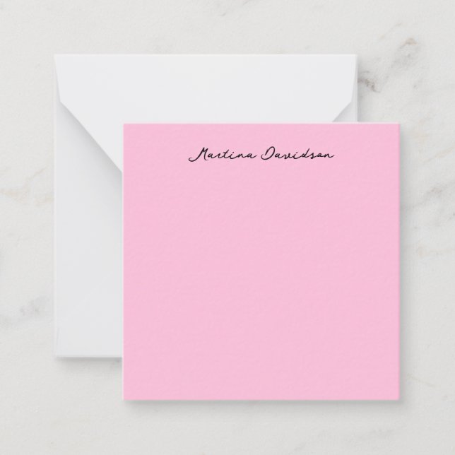 Modern Minimalist Plain Pink Creative Calligraphy Note Card (Front)