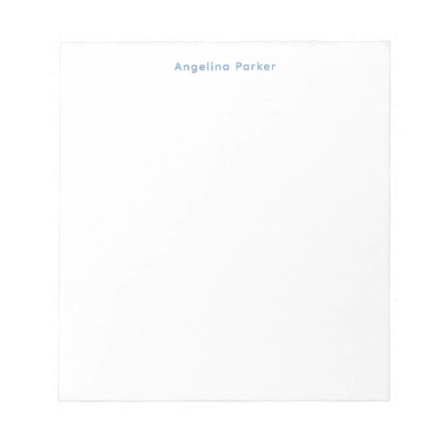 Modern Minimalist Plain Simple Blue White Notepad