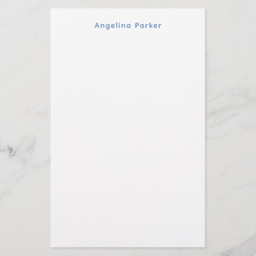 Modern Minimalist Plain Simple Blue White Stationery