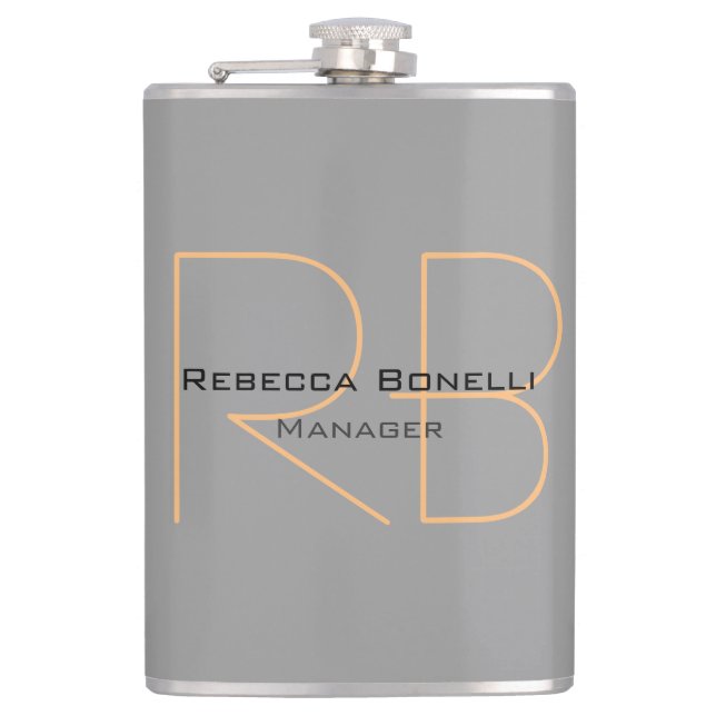 Modern Minimalist Plain Simple Monogram Manager Flask (Front)