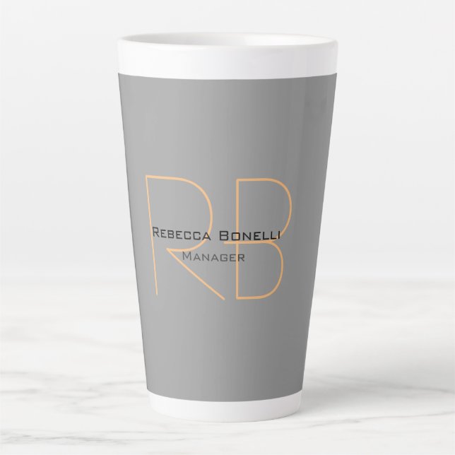 Modern Minimalist Plain Simple Monogram Manager Latte Mug (Front)