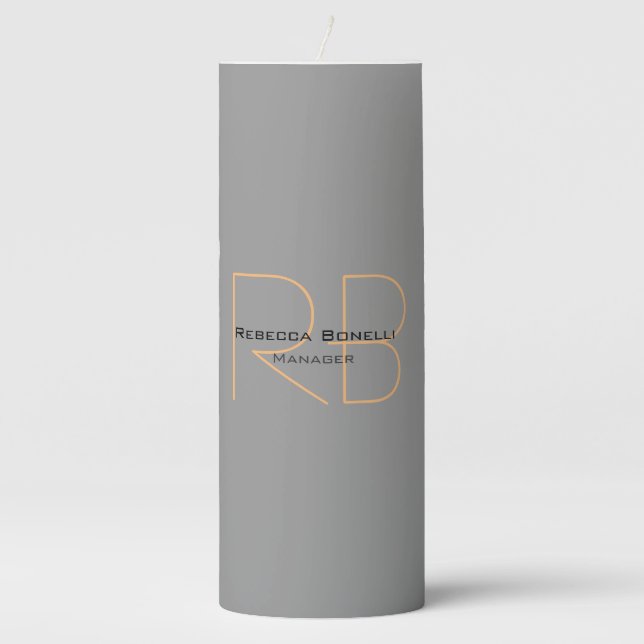 Modern Minimalist Plain Simple Monogram Manager Pillar Candle (Front)