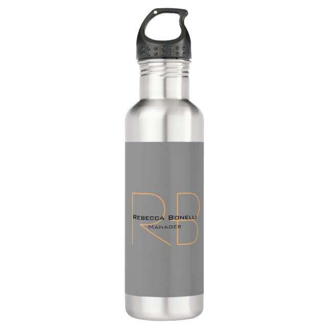 Modern Minimalist Plain Simple Monogram Manager Stainless Steel Water Bottle (Front)
