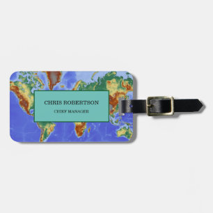 Modern Minimalist Plain Vintage World Map Luggage Tag