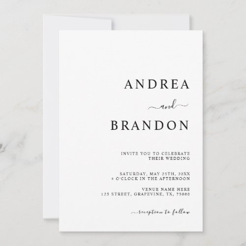 Modern Minimalist Plain White All in One Wedding Invitation