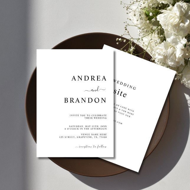 Modern Minimalist Plain White All in One Wedding Invitation (Creator Uploaded)