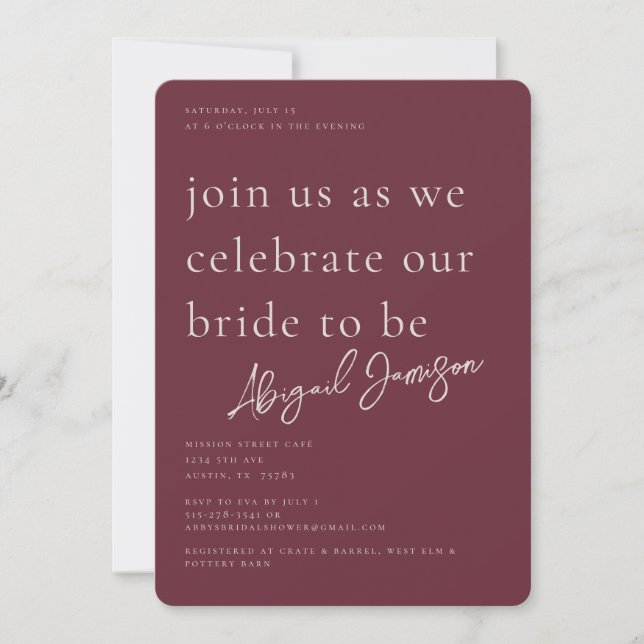 Modern Minimalist Plum Bridal Shower Invitation (Front)