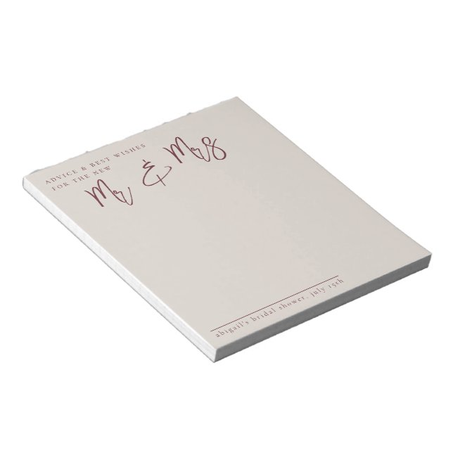 Modern Minimalist Plum Bridal Shower Notepad (Angled)