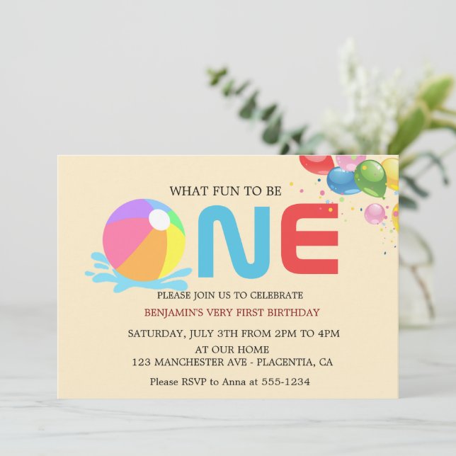 Modern Minimalist Pool Party First Birthday  Invitation (Standing Front)