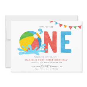 Modern Minimalist Pool Party First Birthday Invitation