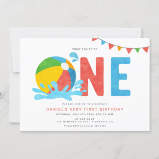 Modern Minimalist Pool Party First Birthday Invitation