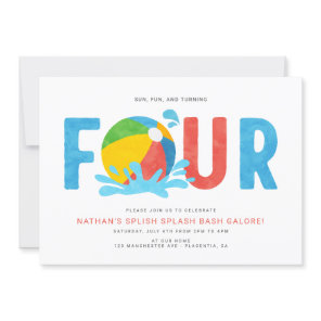Modern Minimalist Pool Party Fourth Birthday Invitation