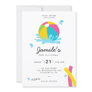 Modern Minimalist Pool Party Girl Birthday Invitation