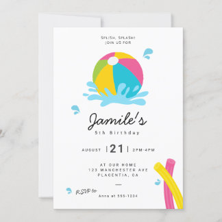 Modern Minimalist Pool Party Girl Birthday Invitation