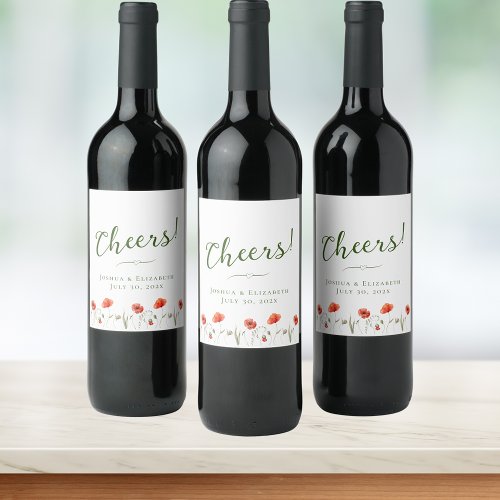 Modern Minimalist Poppies Wedding Bottle Label