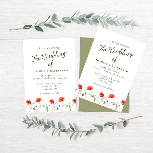 Modern Minimalist Poppies Wedding Invitations