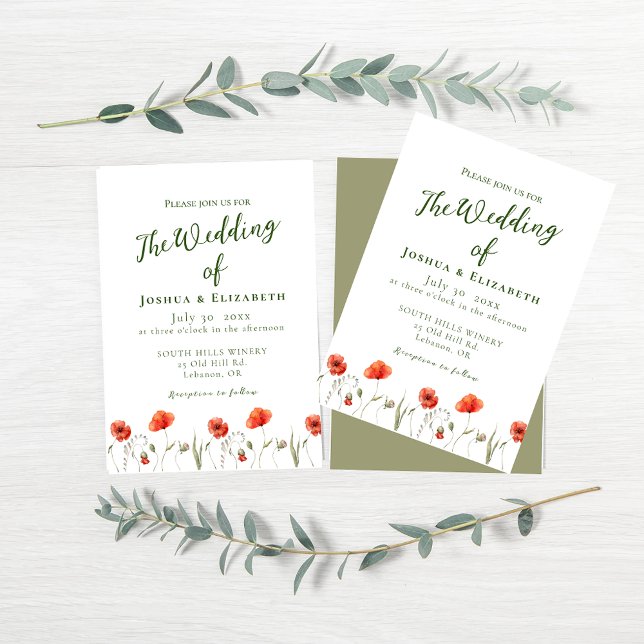 Modern Minimalist Poppies Wedding Invitations (Find coordinating products in the Modern Minimalist Poppies Wedding Collection)