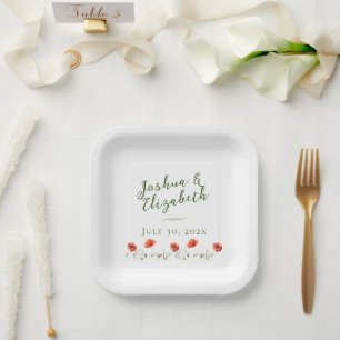 Modern Minimalist Poppies Wedding Paper Plates