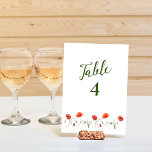 Modern Minimalist Poppies Wedding Table Number<br><div class="desc">Modern and minimalist  floral wedding table number features watercolor poppies bottom border with customizable text (shown in forest green ink,  which can be changed).</div>