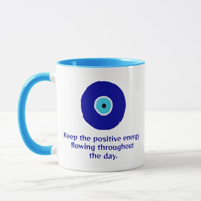 Modern, Minimalist Positive Energy, Blue Evil Eye Mug (Left)
