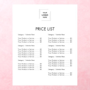 Modern Minimalist Price List   Business Logo  Wall Decal