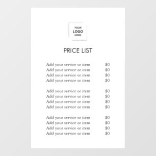Modern Minimalist Price List Business Logo Wall Decal