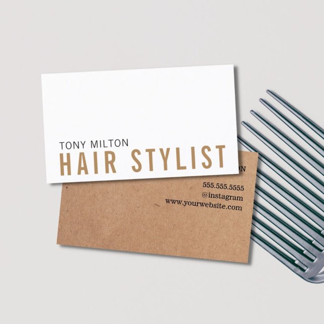 Modern Minimalist Printed Kraft White Hairdresser Business Card (Creator Uploaded)