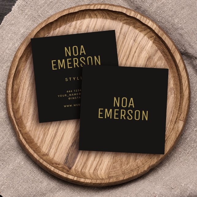 Modern Minimalist Professional Black Gold Small Square Business Card (Creator Uploaded)