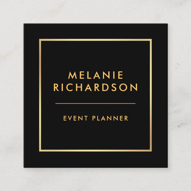 Modern Minimalist Professional Elegant Gold Black Square Business Card (Front)