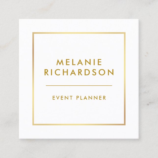 Modern Minimalist Professional Elegant Gold Frame Square Business Card (Front)