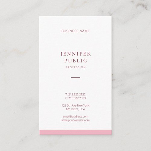 Modern Minimalist Professional Elegant Pink Plain Business Card