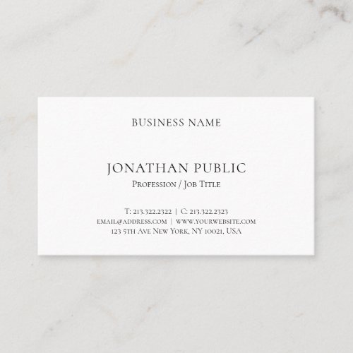 Modern Minimalist Professional Elegant White Plain Business Card