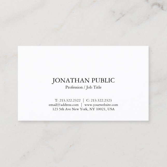 Modern Minimalist Professional Elegant White Plain Business Card (Front)