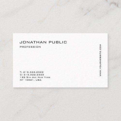 Modern Minimalist Professional Elegant White Sleek Business Card