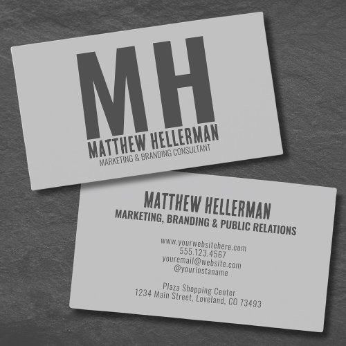 Modern Minimalist Professional Gray Monogram Business Card