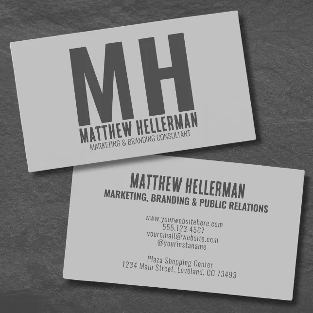 Modern Minimalist Professional Gray Monogram Business Card | Zazzle
