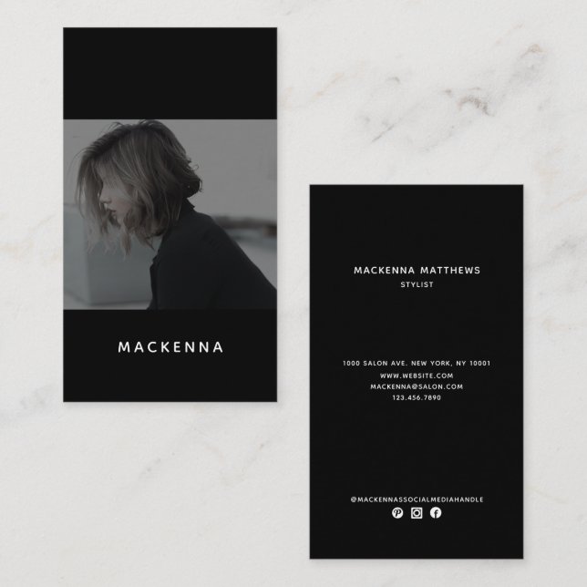 Modern Minimalist Professional Hair Stylist Photo  Business Card (Front/Back)
