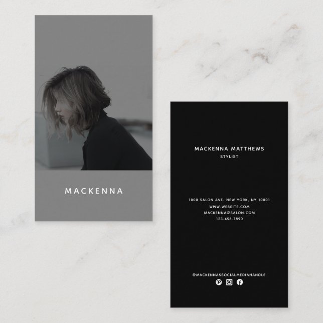 Modern Minimalist Professional Hair Stylist Photo  Business Card (Front/Back)