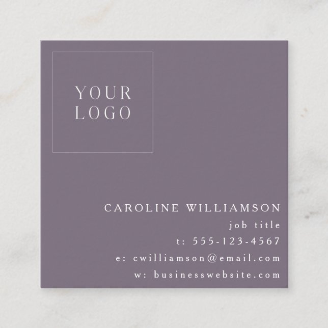 Modern Minimalist Professional Logo Dark Purple Square Business Card (Front)