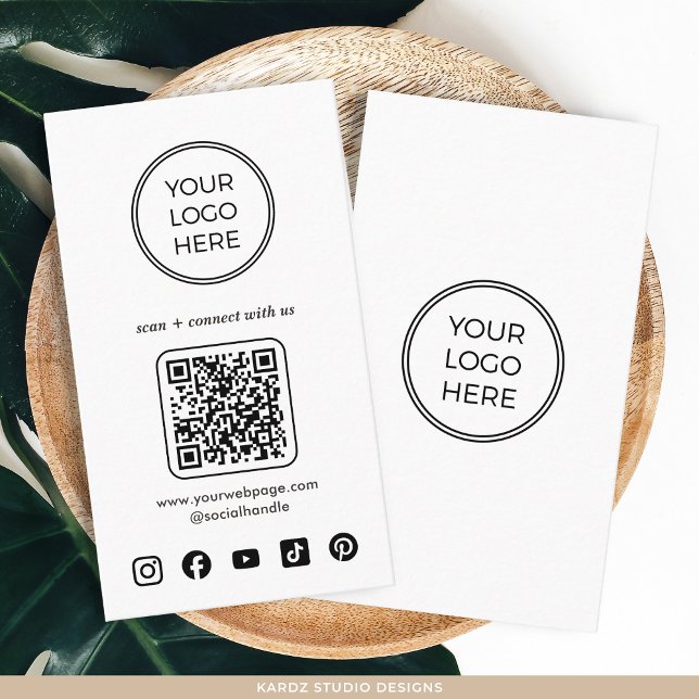 Modern Minimalist Professional Logo QR Code Business Card (Customize social icons, add your logo and create QR Code by entering your URL.)