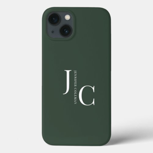 Modern Minimalist Professional Monogram Dark Green iPhone 13 Case