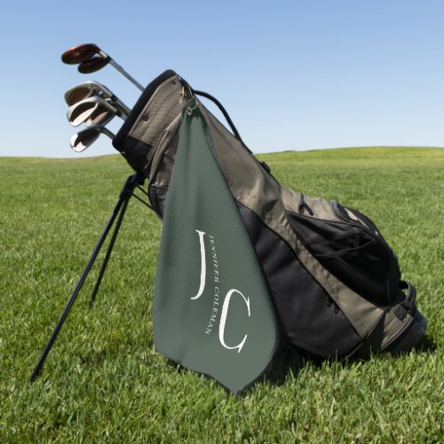 Modern Minimalist Professional Monogram Dark Green Golf Towel