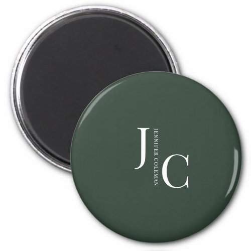 Modern Minimalist Professional Monogram Dark Green Magnet