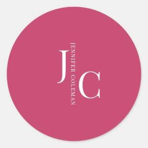 Modern Minimalist Professional Monogram Hot Pink Classic Round Sticker