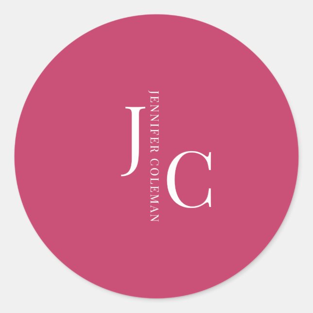 Modern Minimalist Professional Monogram Hot Pink Classic Round Sticker (Front)